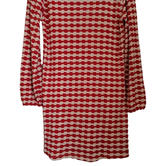 Zara Dress L Large Red Knit White Long Sleeve Scoop Neck - Picture 4 of 6